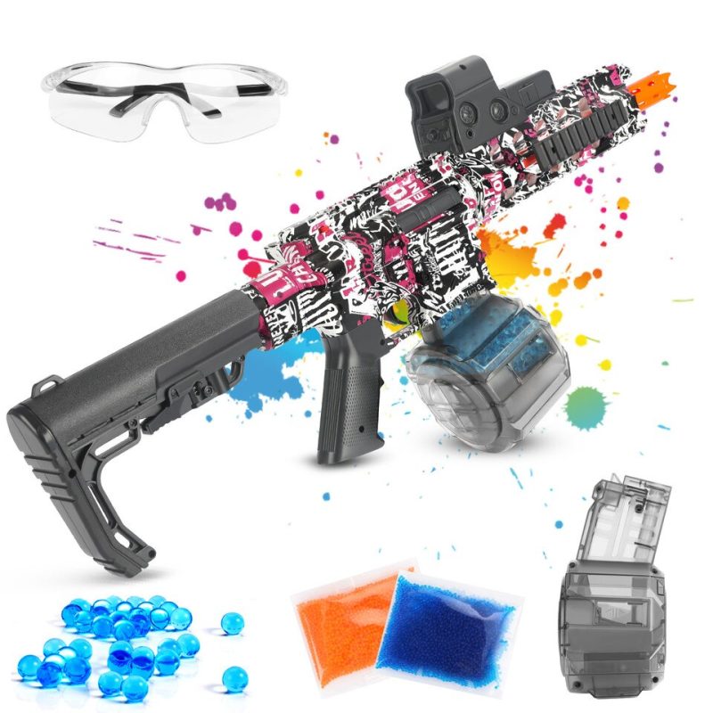 Red and Black Gel Blaster Glock | M416 Automatic Splatter Ball Blasters with 10000 Water Beads for Outdoor Activities Game